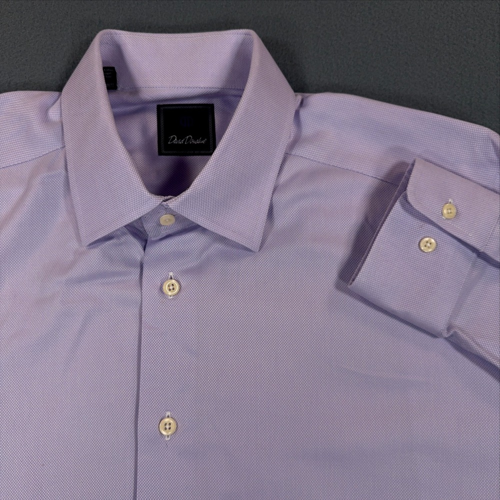 David Donahue Mens Lavender Purple Dobby Cotton Dress Shirt 16.5 34/35